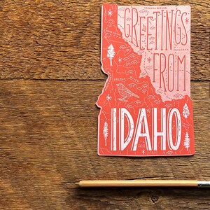 Carte postale de l'Idaho, Salutations de l'Idaho, carte postale d'État typographique découpée