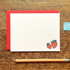 Strawberry Stationery, Strawberry Motif, Boxed Set of 8 Letterpress Flat Notes, Boxed Stationery
