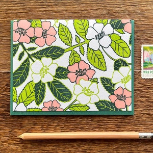 Carte de correspondance avec motifs floraux, impression typographique, intérieur vierge image 1