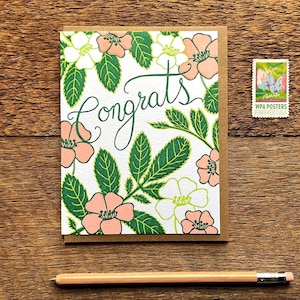 Fleurs de félicitations, carte de félicitations, carte de correspondance typographique, intérieur vierge