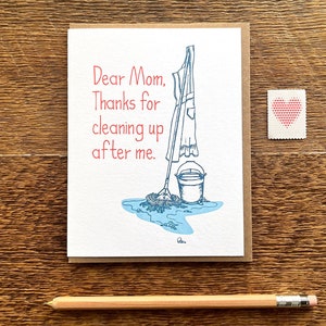 Happy Mother's Day, Mom Cleaning Thank You, Folded Letterpress Card, Blank Inside image 1