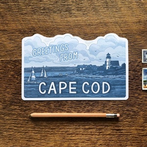 Cartolina di Cape Cod, saluti da Cape Cod, Massachusetts, cartolina tipografica singola fustellata