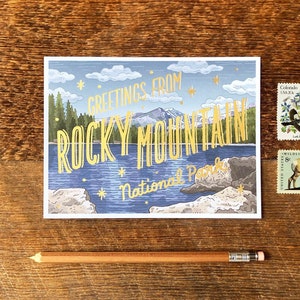 Rocky Mountain National Park Postcard, Greetings from Rocky Mountain National Park, Foil and Digitally Printed Postcard