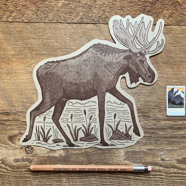 Moose Postcard, Postcard, Die Cut Letterpress Postcard
