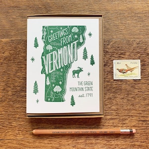 Vermont Wenskaart, Groeten uit Vermont, Boxed Set van Letterpress Wenskaarten