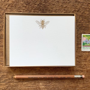 Motif d’abeille de miel, ensemble en boîte de 8 notes plates de presse de lettre, papeterie en boîte