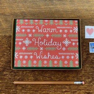Cálidas tarjetas de deseos navideños, Tarjetas navideñas, Juego en caja de 6 tarjetas de felicitación impresas en papel de aluminio, Interior en blanco