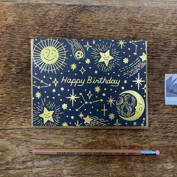 Celestial Birthday Card, Space Birthday Card, Foil Printed Greeting Card, Blank Inside