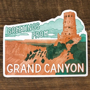 Carte postale Desert View Watchtower, Salutations du Grand Canyon, Arizona, Carte postale typographique découpée à matrice unique image 2