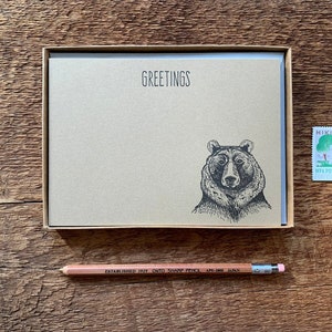 Artigos de papelaria Grizzly Bear, saudações, caixa com 8 notas planas tipográficas, caixa com papelaria
