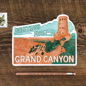 Carte postale Desert View Watchtower, Salutations du Grand Canyon, Arizona, Carte postale typographique découpée à matrice unique