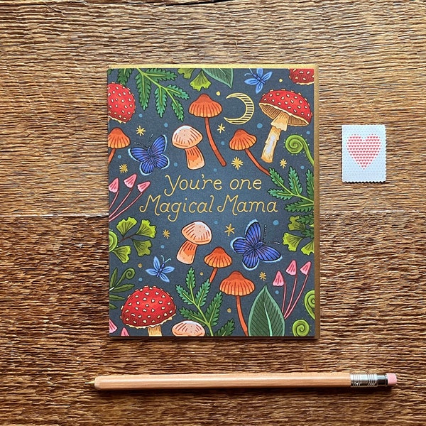 Magical Mama, Happy Mother's Day, Mushroom Woodland Card, Single Greeting Card and Envelope