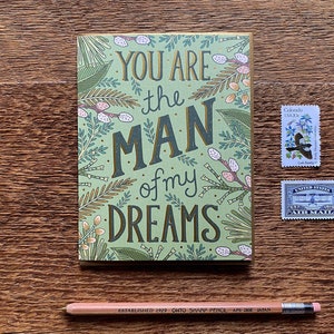 Dream Man, Kwiatowa Karta Miłosna, Walentynki, Złota Folia Drukowana Pojedyncza Karta Z Pozdrowieniami, Puste Wewnątrz