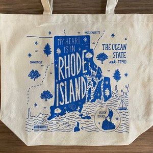 Rhode Island Tote Bag, Rhode Island Karte, Canvas Tote Bag, Siebdruck Tragetasche