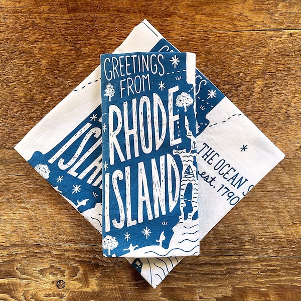 Rhode Island Tea Towel, Rhode Island State Tea Towel, Single Screen Printed Kitchen Towel