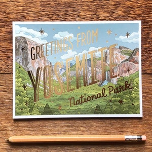 Yosemite National Park Postcard, Greetings from Yosemite National Park, Foil and Digitally Printed Postcard