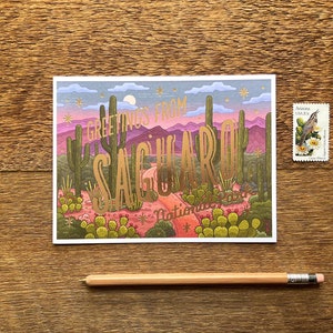 Saguaro-Nationalpark-Postkarte, Grüße aus dem Saguaro-Nationalpark, Folien- und Offsetdruck-Postkarte
