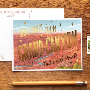 Grand Canyon National Park Postcard, Greetings from Grand Canyon National Park, Foil and Digitally Printed Postcard