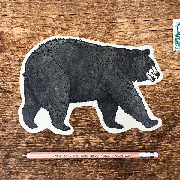 Black Bear Postcard, Bear Postcard, Die Cut Letterpress Postcard
