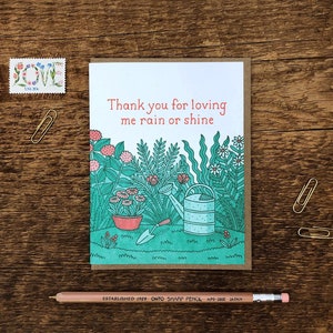 Rain or Shine, Happy Mother's Day, Mom Gardening Card, Mother's Day Card, Folded Letterpress Card, Blank Inside image 1