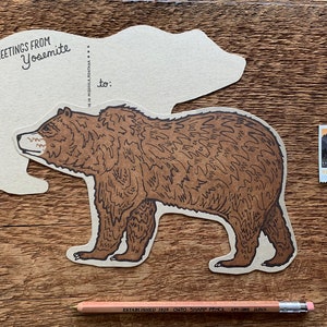 Carte postale d’ours de Yosemite, salutations de Yosemite, carte postale d’ours de parc national de Yosemite, carte postale de letterpress de coupure de coupure image 1