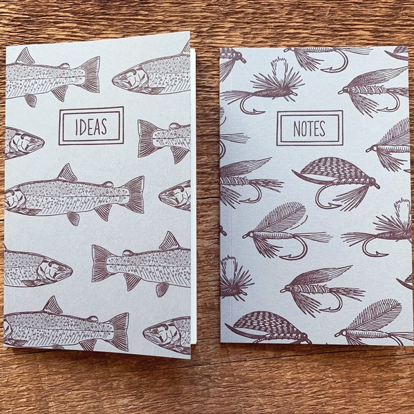 Trouts & Fishing Flies, Pocket Notebook Sets, Set of 2 Pocket Notebooks, 48 Grid Sheets