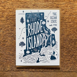 Carte de vœux du Rhode Island, Carte de l’État de Rhode Island, L’État de l’océan, Carte de vœux A2, Vierge à l’intérieur