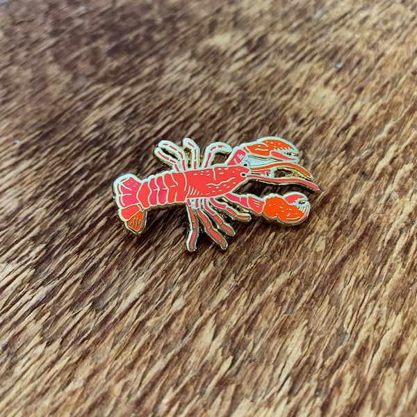 Lobster Enamel Pin, Red and Gold Lobster Pin, Single Hard Enamel Pin with Butterfly Clutch
