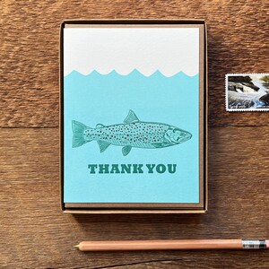 Trout Thank You, Thank You Cards,  Boxed Set of 6 Letterpress Cards, Blank Inside