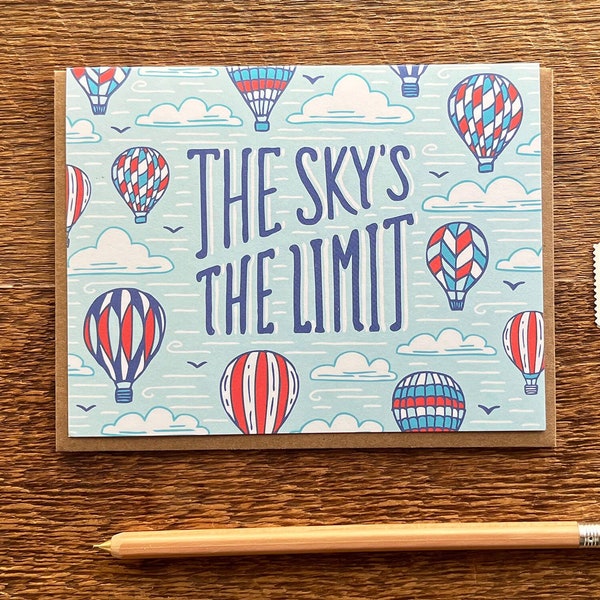 The Sky's the Limit, Graduation Card, Encouragement Card, Single Note Card, Blank Inside