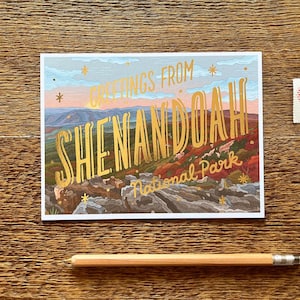 Cartolina del Parco nazionale di Shenandoah, Saluti dal Parco nazionale di Shenandoah, Cartolina laminata e stampata digitalmente