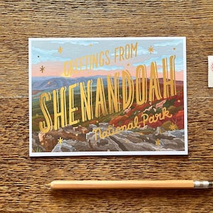 Shenandoah National Park Postcard, Greetings from Shenandoah National Park, Foil and Digitally Printed Postcard