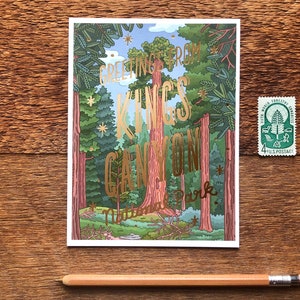 Cartão postal do Parque Nacional Kings Canyon, Saudações do Parque Nacional Kings Canyon, papel alumínio e cartão postal impresso digitalmente