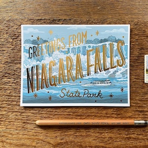 Cartolina postale delle Cascate del Niagara, auguri dalle Cascate del Niagara, cartolina laminata e stampata digitalmente