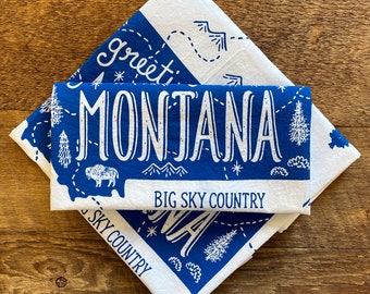 Montana Tea Towel, Greetings from Montana, Single Screen Printed Kitchen Towel