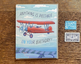 Airplane Birthday Card, Adventure Birthday Card, Foil Printed Card, Blank Inside