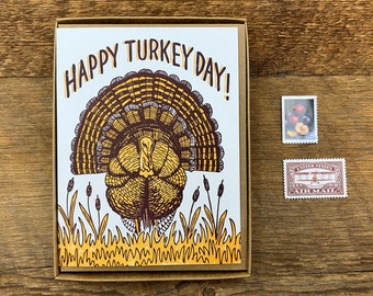 Turkey Day, Thanksgiving Cards Boxed Set of 6 Letterpress Holiday Cards, Thanksgiving Greeting Cards