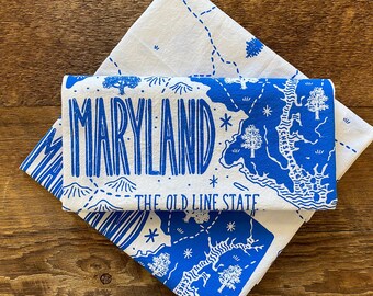 Maryland Tea Towel, Maryland State Tea Towel, Single Screen Printed Kitchen Towel
