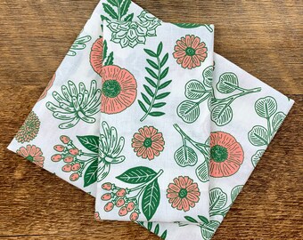 Bandana floral beige, motif floral, fabriqué aux États-Unis, bandana sérigraphié simple
