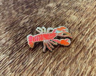 Lobster Enamel Pin, Red and Gold Lobster Pin, Single Hard Enamel Pin with Butterfly Clutch