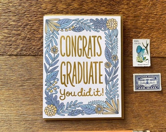 Félicitations diplômé, Graduation florale, Carte de remise de diplôme, Carte de voeux, Vierge à l'intérieur