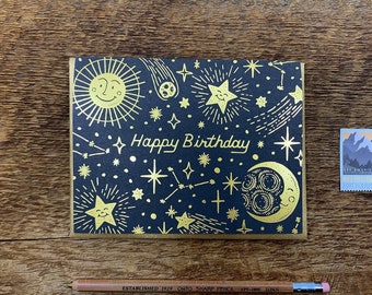 Celestial Birthday Card, Space Birthday Card, Foil Printed Greeting Card, Blank Inside