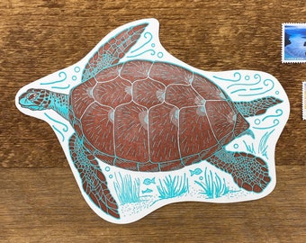 Carte postale de tortue de mer, carte postale de tortue, espoir tout est la carte postale de swell, carte postale de letterpress de coupure de coupure