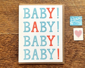 Yay Baby!, Baby Card, Congrats Baby Card, Letterpress Note Card, Blank Inside