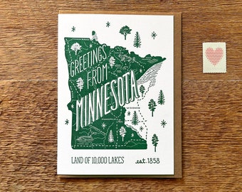 Minnesota Greeting Card, Greetings from Minnesota, A6 Folded Note Card, Blank Inside