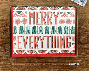 Merry Everything Holiday Cards, Christmas Sweater Cards, Boxed Set of 6 Letterpress Holiday Cards, Christmas Greeting Cards