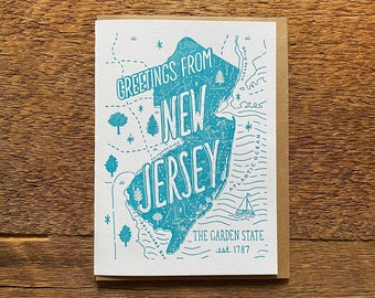 New Jersey Greeting Card, Greetings from New Jersey, Boxed Set of 6, A6 Folded Note Cards, Blank Inside