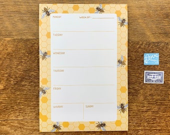 Honey Bees Weekly Desk Planner, Honey Bees Pattern , 6.75 x 9.75 To Do Notepad