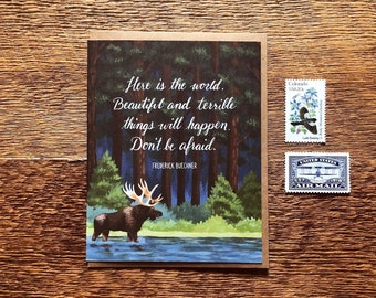 Frederick Buechner Quote, Inspirational Note Card, Illustrated A2 Folded Card