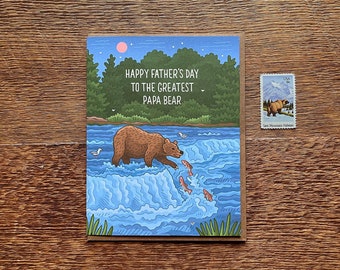 Greatest Papa Bear Father's Day, Grizzly Bear Father's Day, Single Foil & Offset Printed Greeting Card and Envelope